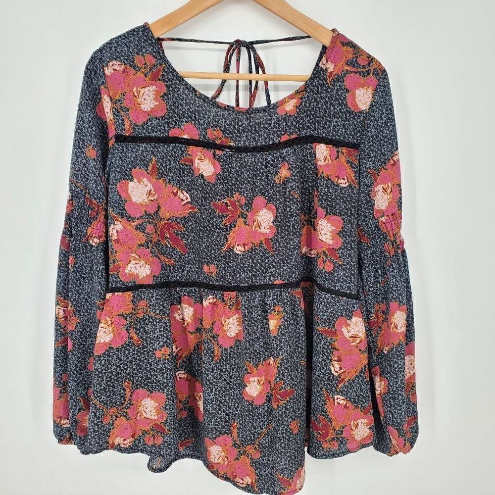 Knox Rose Women's Floral Boho Peasant Long Sleeve Top Size Medium